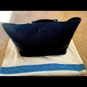Tory Burch McGraw Leather Tote - Black/Royal Navy